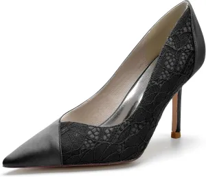Women Closed Toe Heel Pumps Slip on Lace Satin Wedding Bridal Shoes Court Shoes for Strap Pointed Toe Pumps Party Dress Sandals
