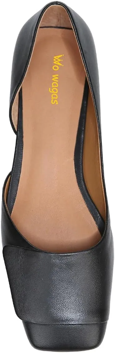 Women Fashion Pump Side Cut Ballet Flats Block Low Heeled Square Toe Slip On Shoes Working Shopping Party Size 4-16 US
