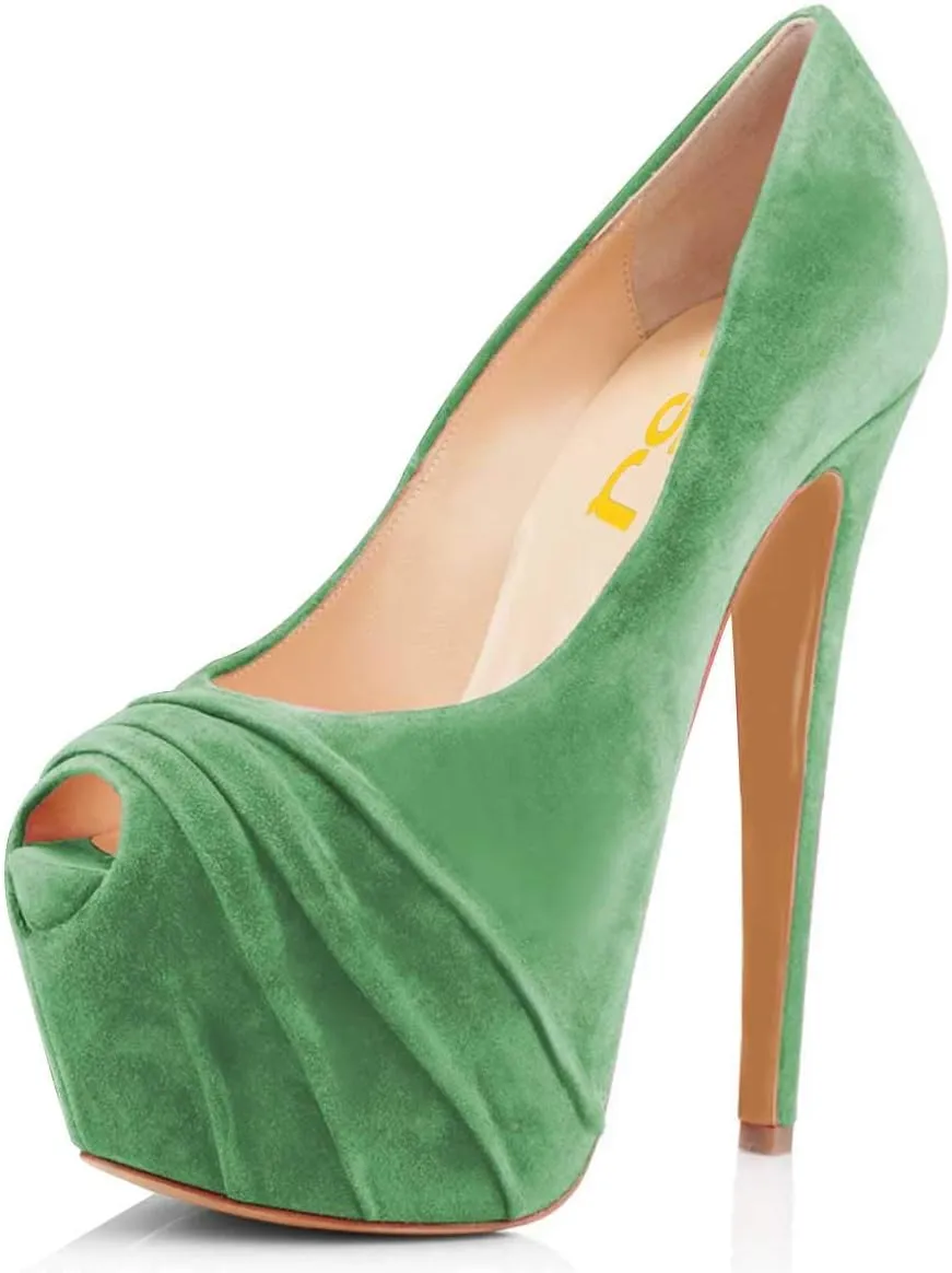 Women Peep Toe Platform Extreme Stiletto High Heels Pleated Suede Cocktail Party Dress Pumps Size 4-15 US
