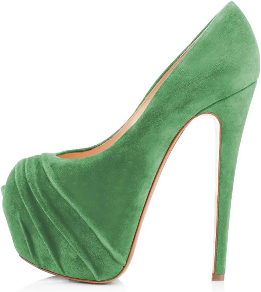 Women Peep Toe Platform Extreme Stiletto High Heels Pleated Suede Cocktail Party Dress Pumps Size 4-15 US