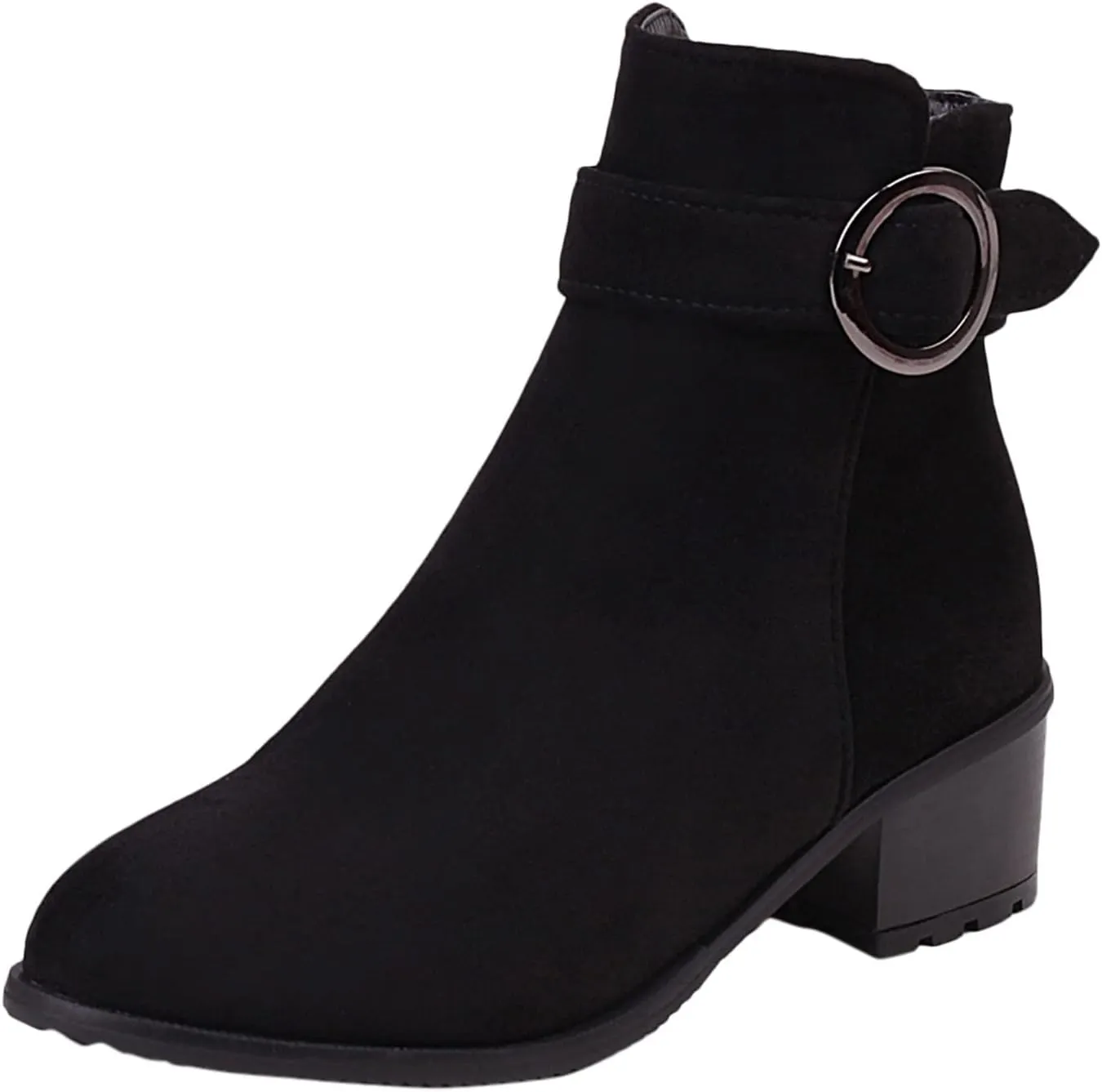 Women Rain Boot Fashion Women's Boots Solid Suede Side Zipper Decorative Buckle High Heel Coarse Heel Classic Tan S