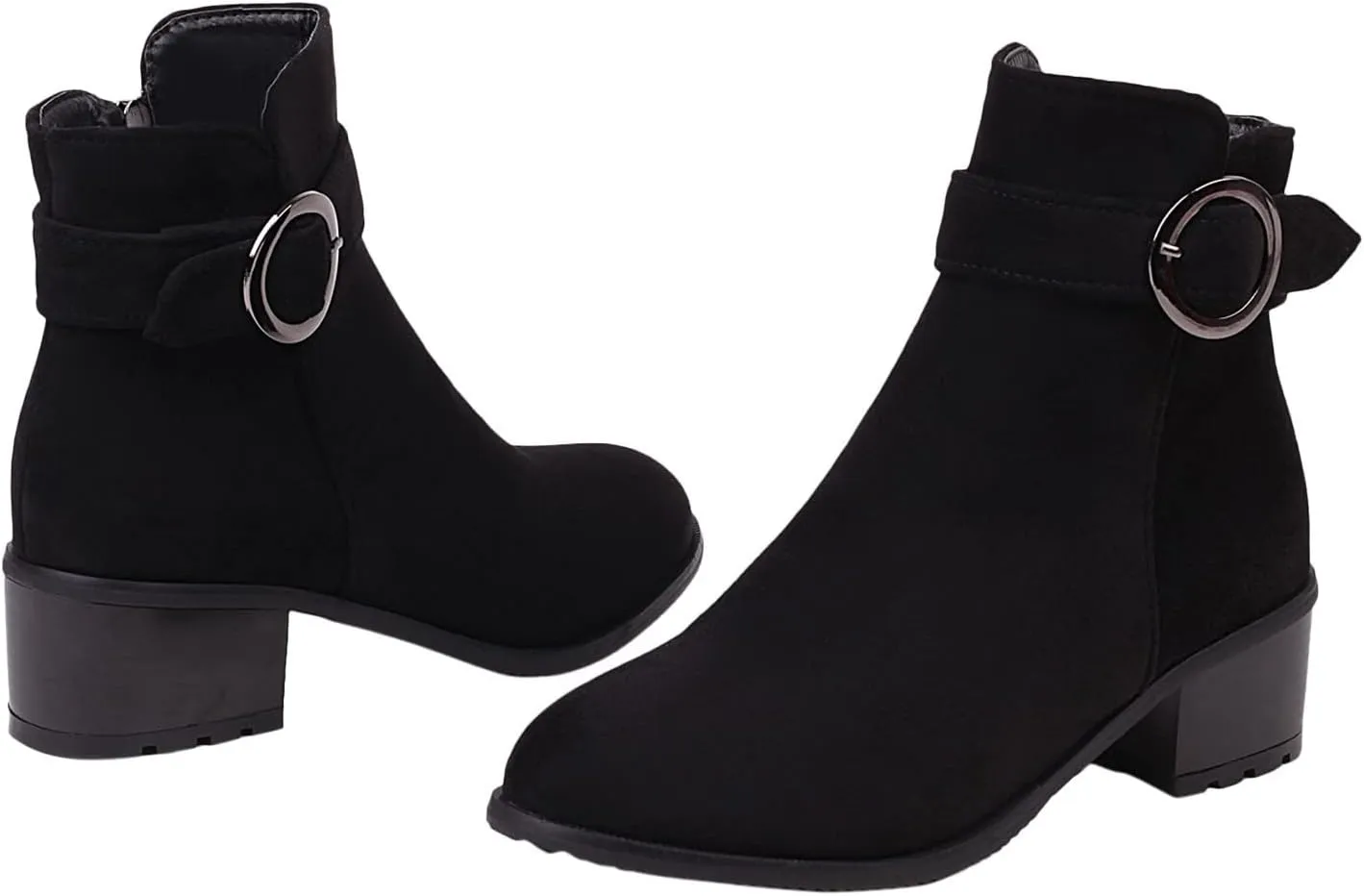 Women Rain Boot Fashion Women's Boots Solid Suede Side Zipper Decorative Buckle High Heel Coarse Heel Classic Tan S