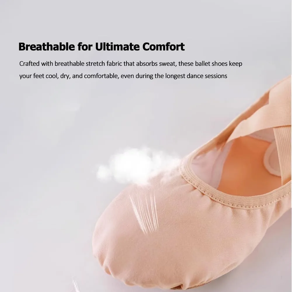 Women's Ballet Shoes, Highly Stretch Canvas Dance Slippers, Split Sole Non-Slip Yoga Flat for Girls Boys Adults