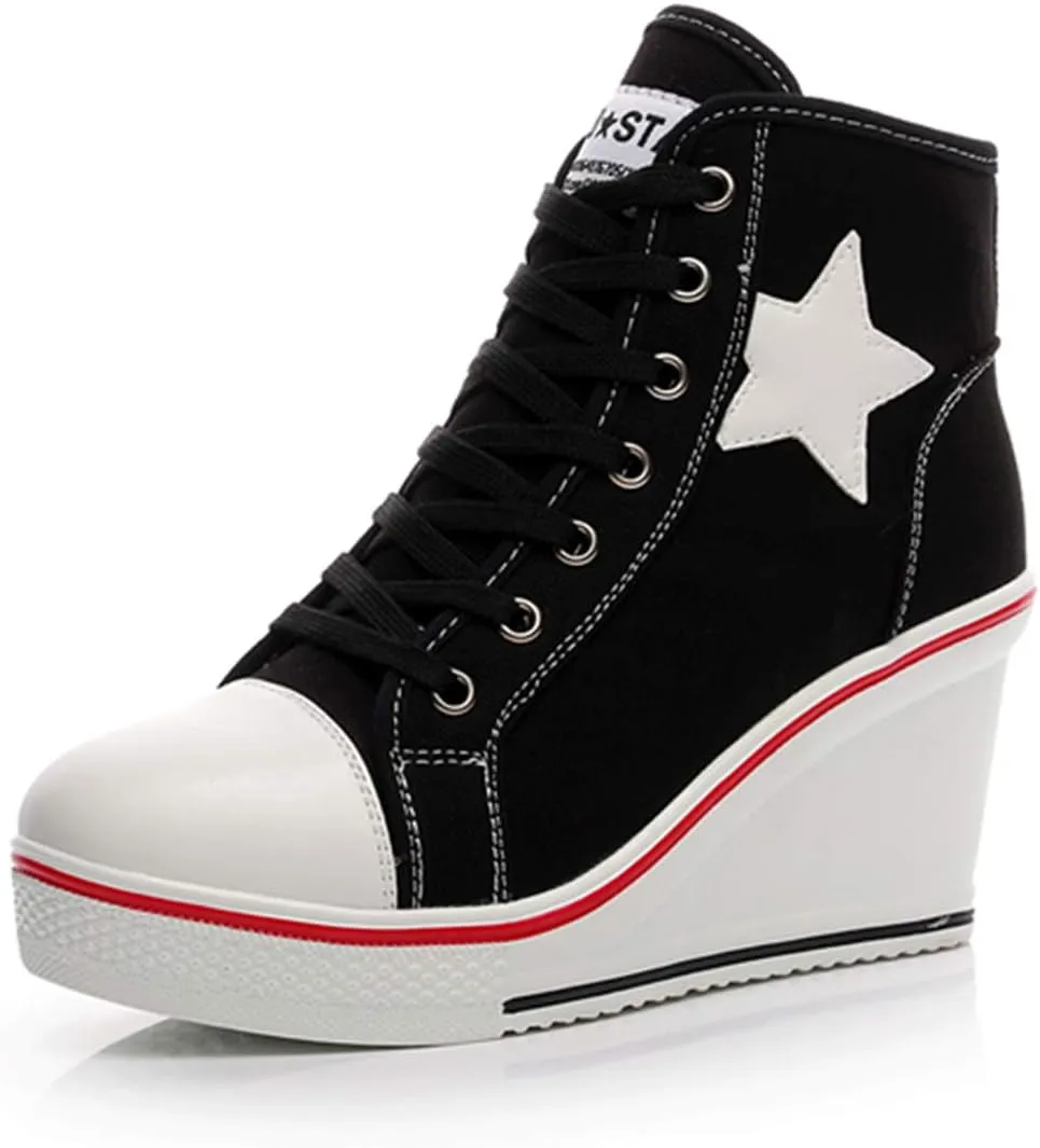 Women's Canvas High-Heeled Shoes Fashion Sneakers Casual Shoes for Walking Platform Wedges Pump Shoes