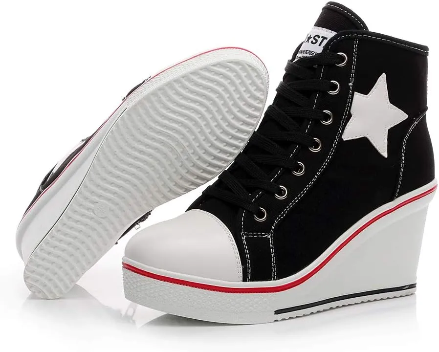 Women's Canvas High-Heeled Shoes Fashion Sneakers Casual Shoes for Walking Platform Wedges Pump Shoes