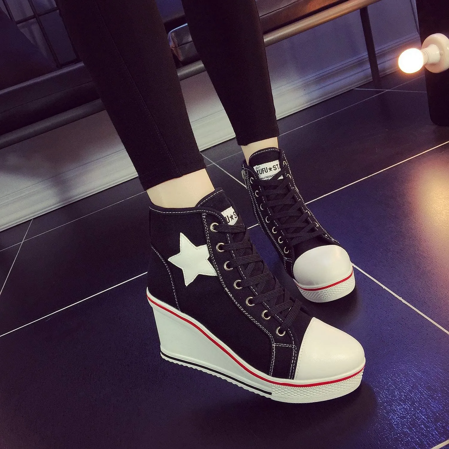 Women's Canvas High-Heeled Shoes Fashion Sneakers Casual Shoes for Walking Platform Wedges Pump Shoes