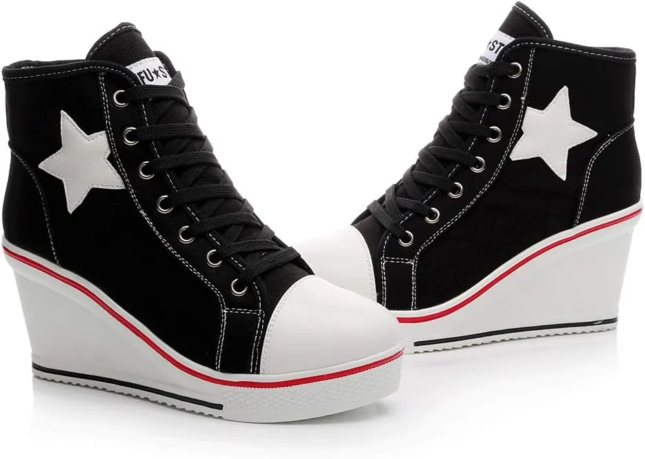 Women's Canvas High-Heeled Shoes Fashion Sneakers Casual Shoes for Walking Platform Wedges Pump Shoes