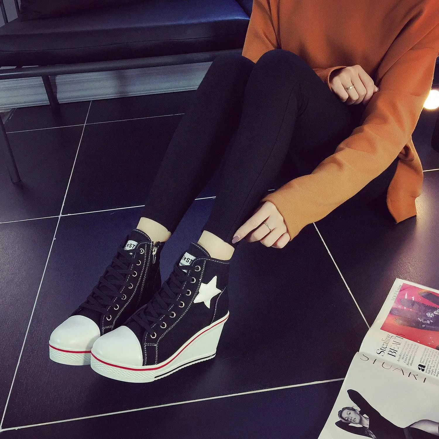 Women's Canvas High-Heeled Shoes Fashion Sneakers Casual Shoes for Walking Platform Wedges Pump Shoes