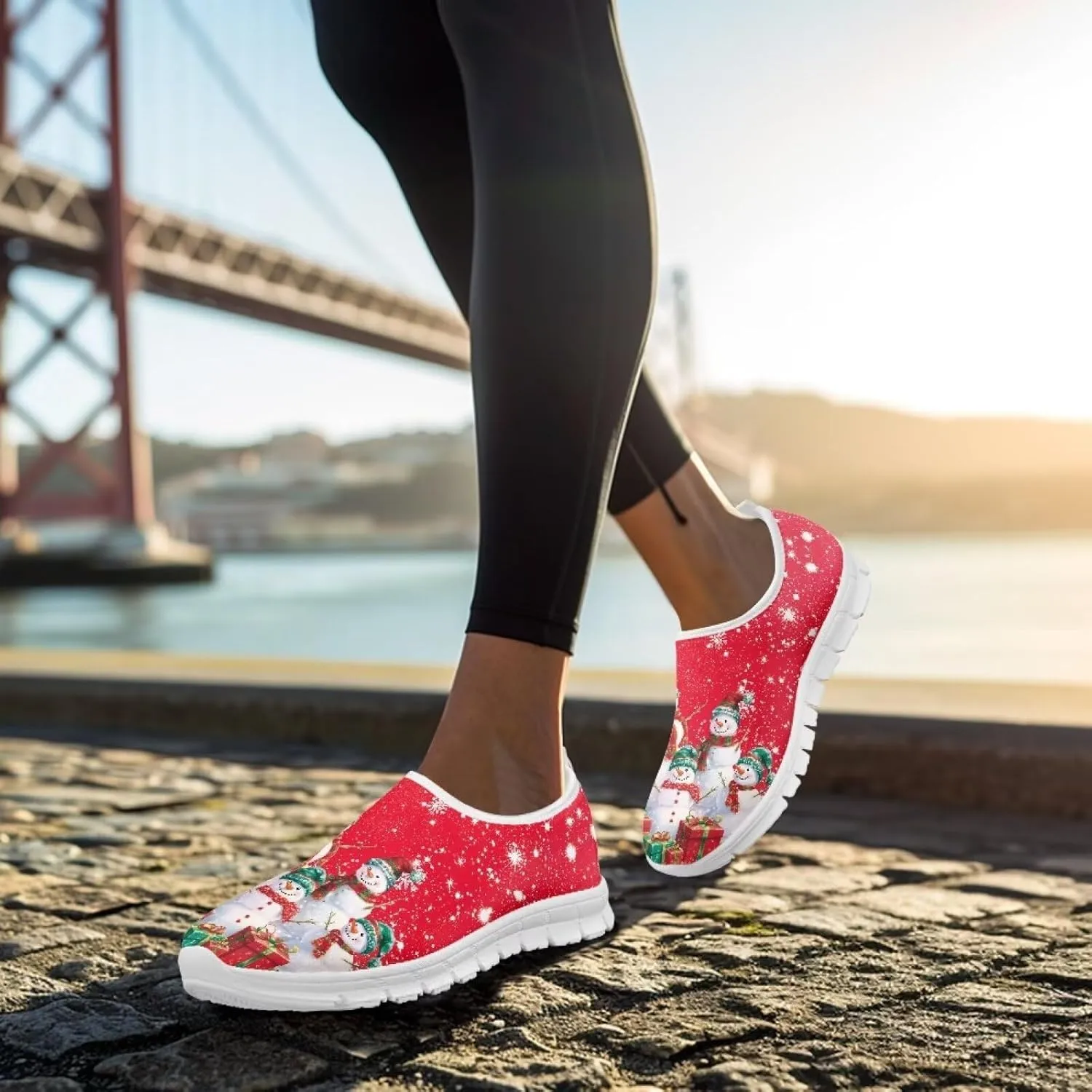 Women's Christmas Sneaker Casual Low Top Cozy Shoes Slip On Lightweight Anti-Skid Workout Walking Sneaker for Women US 5.5-11.5