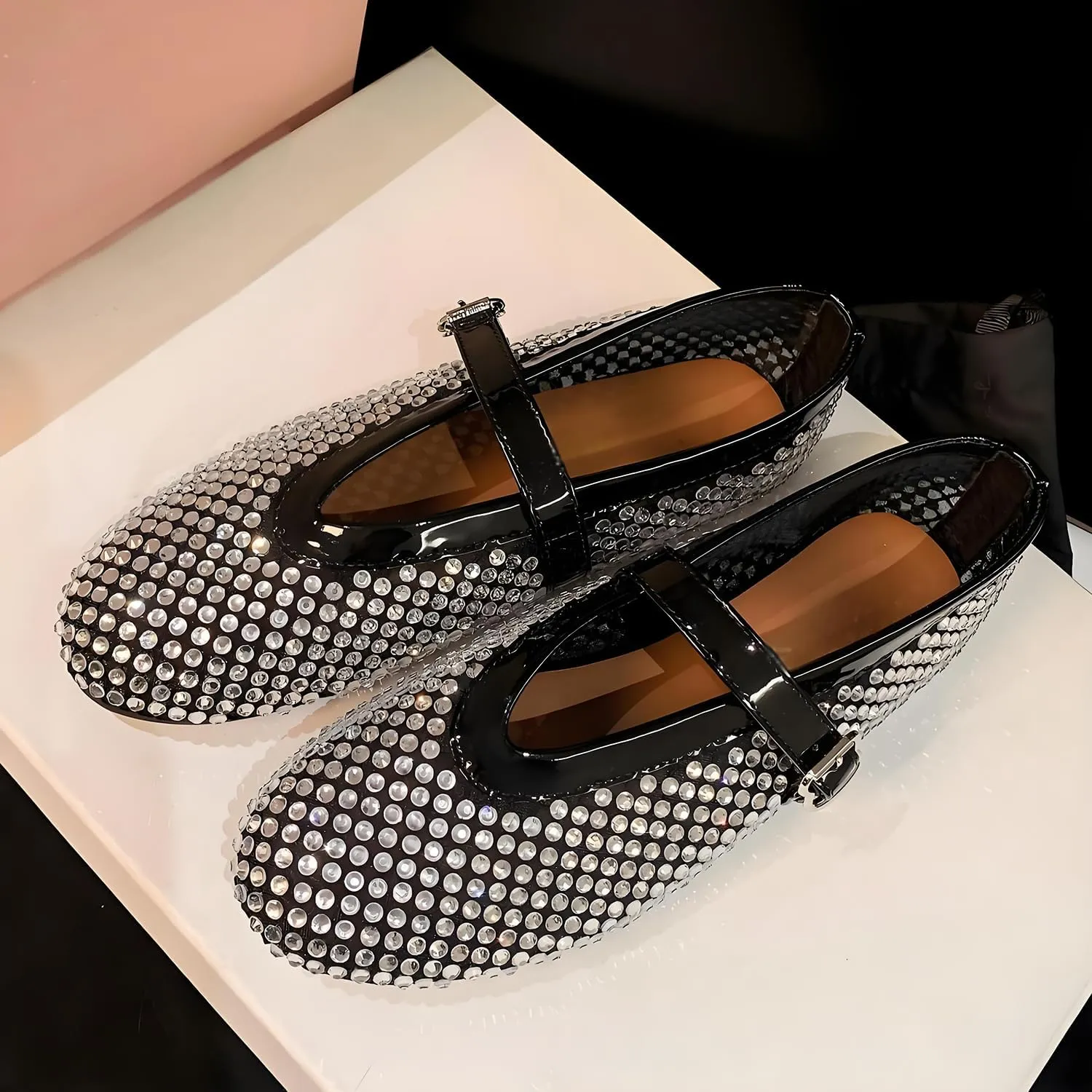 Women's Crystal Studded Glitter Flats - Silver-Toned Sparkle Evening Shoes with Cushioned Sole | Comfortable Party Shoes for Women, Formal Wedding Guest Pumps, Dressy Casual Ballet Flats