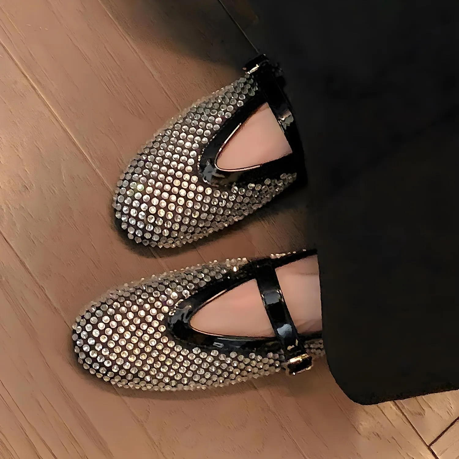 Women's Crystal Studded Glitter Flats - Silver-Toned Sparkle Evening Shoes with Cushioned Sole | Comfortable Party Shoes for Women, Formal Wedding Guest Pumps, Dressy Casual Ballet Flats