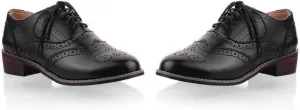 Women's Lace Up Oxfords Shoes Round Toe Low Chunky Heel Block Perforated Wingtip Brogues Casual Comfortable Patchwork Derby Saddle Pumps