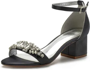 Women's Low Block Heel Sandals Chunky Ankle Strap Crystal Wedding Dress Shoes Low Heel Formal Prom Party Dress Shoes Comfortable Pump Sandals