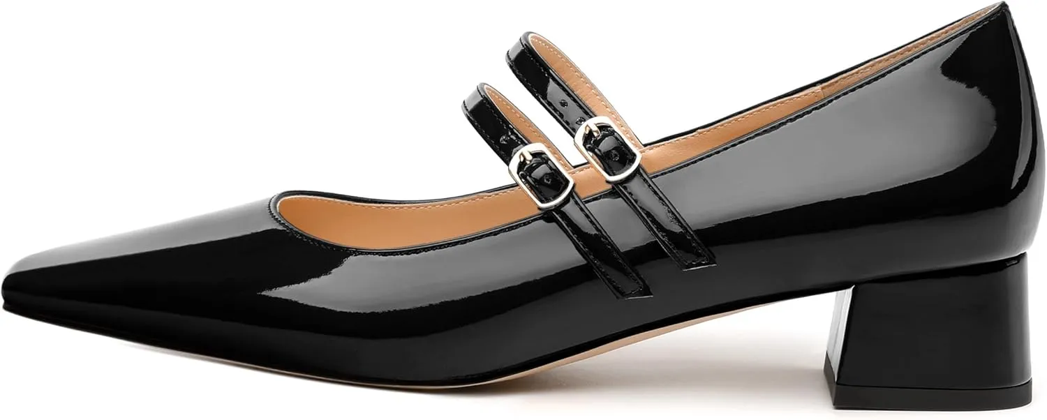 Womens Mary Jane Pumps, Square Toe Low Block Heel Pump Shoes for Women, Daily Comfort Mary Jane Pumps with Two Straps 1.3"