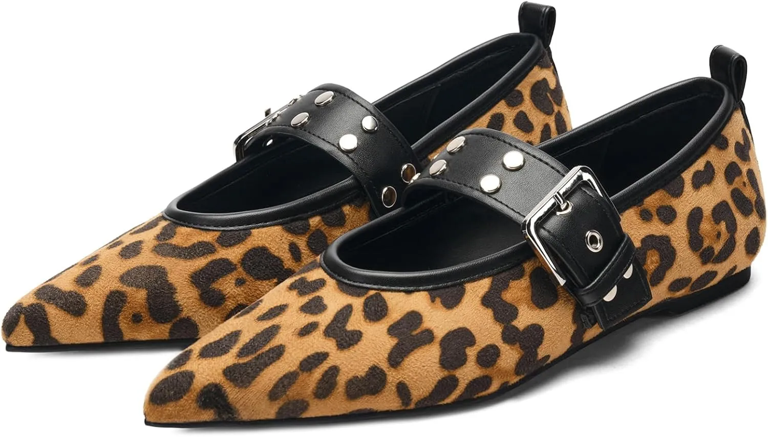 Women's Pointed Toe Ballet Flats Rivet Mary Jane Flats with Adjutable Buckle Low Heel Comfortable Casual Dress Work Ballerina Flats Shoes