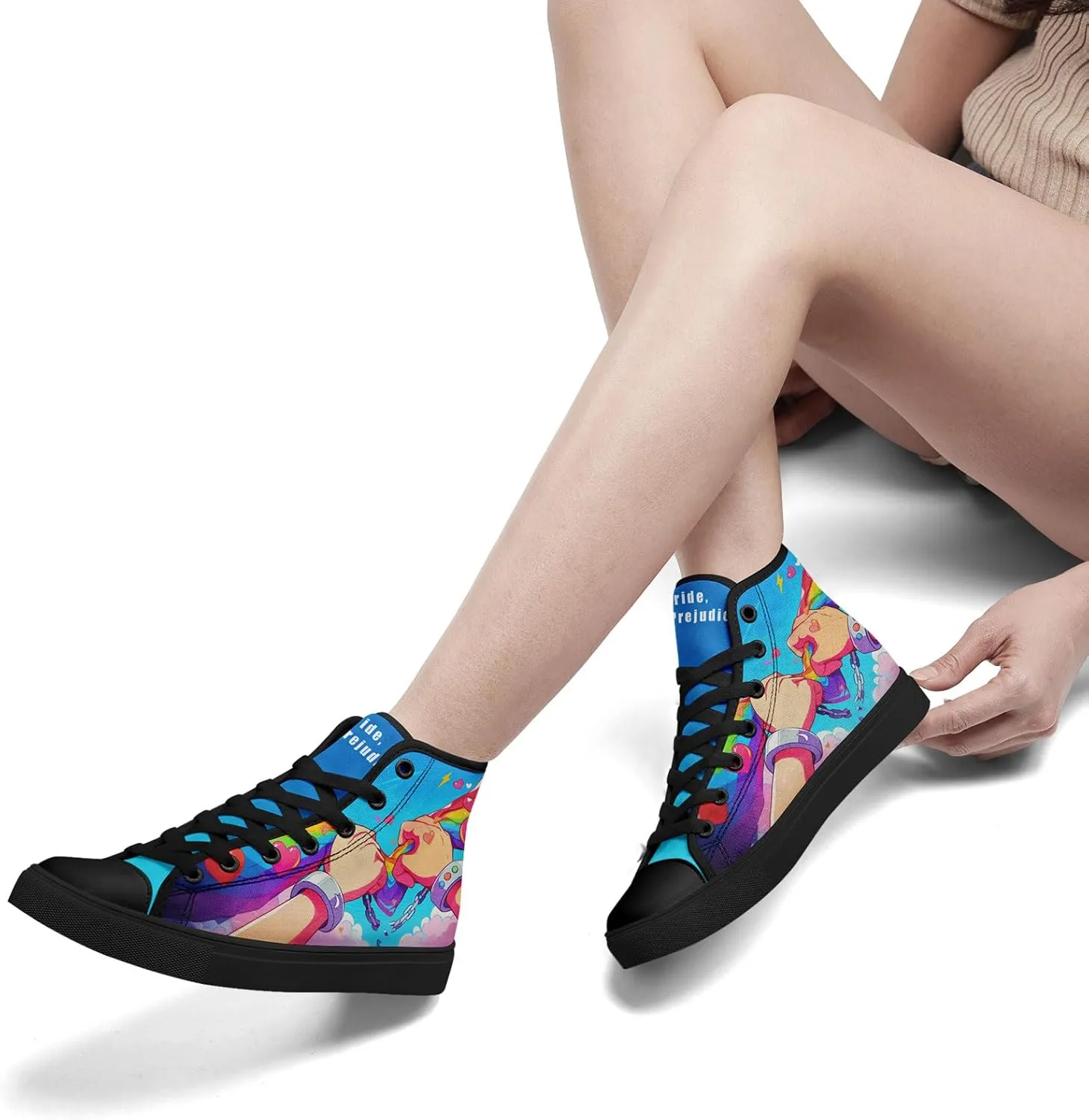 Womens Rainbow High Top Canvas Sneaker Lace-up Fashion Casual Shoes Classic Tennis Shoes Colorful Shoes
