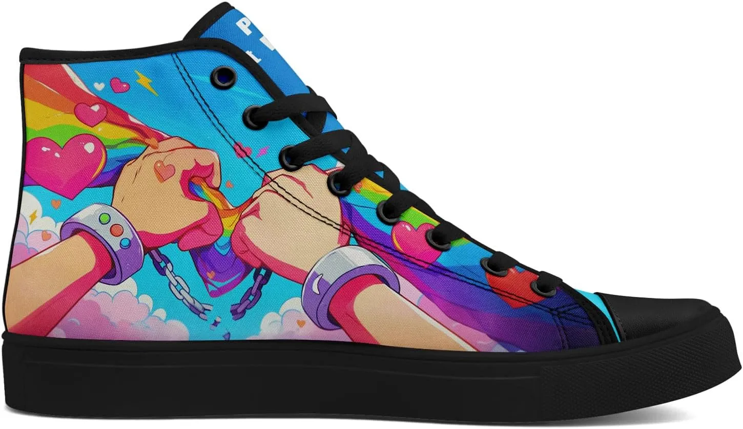 Womens Rainbow High Top Canvas Sneaker Lace-up Fashion Casual Shoes Classic Tennis Shoes Colorful Shoes
