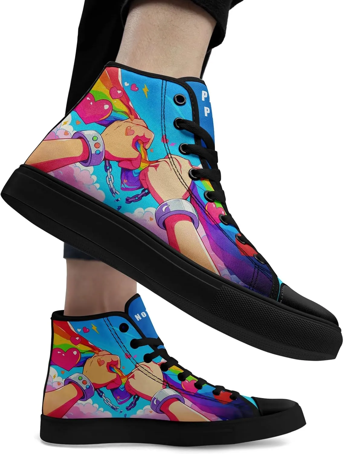 Womens Rainbow High Top Canvas Sneaker Lace-up Fashion Casual Shoes Classic Tennis Shoes Colorful Shoes
