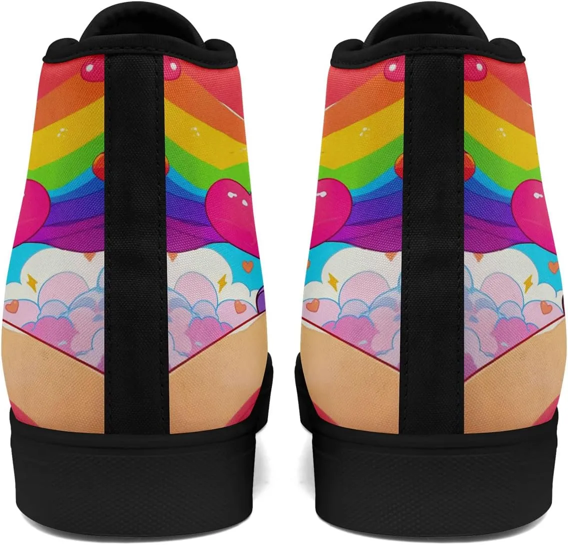 Womens Rainbow High Top Canvas Sneaker Lace-up Fashion Casual Shoes Classic Tennis Shoes Colorful Shoes