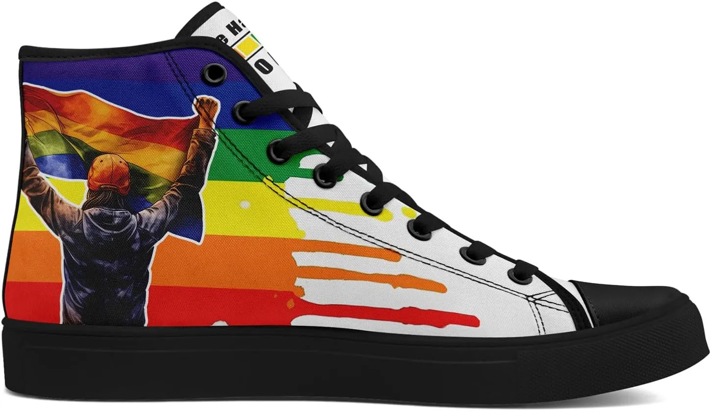 Womens Rainbow High Top Canvas Sneaker Lace-up Fashion Casual Shoes Classic Tennis Shoes Colorful Shoes