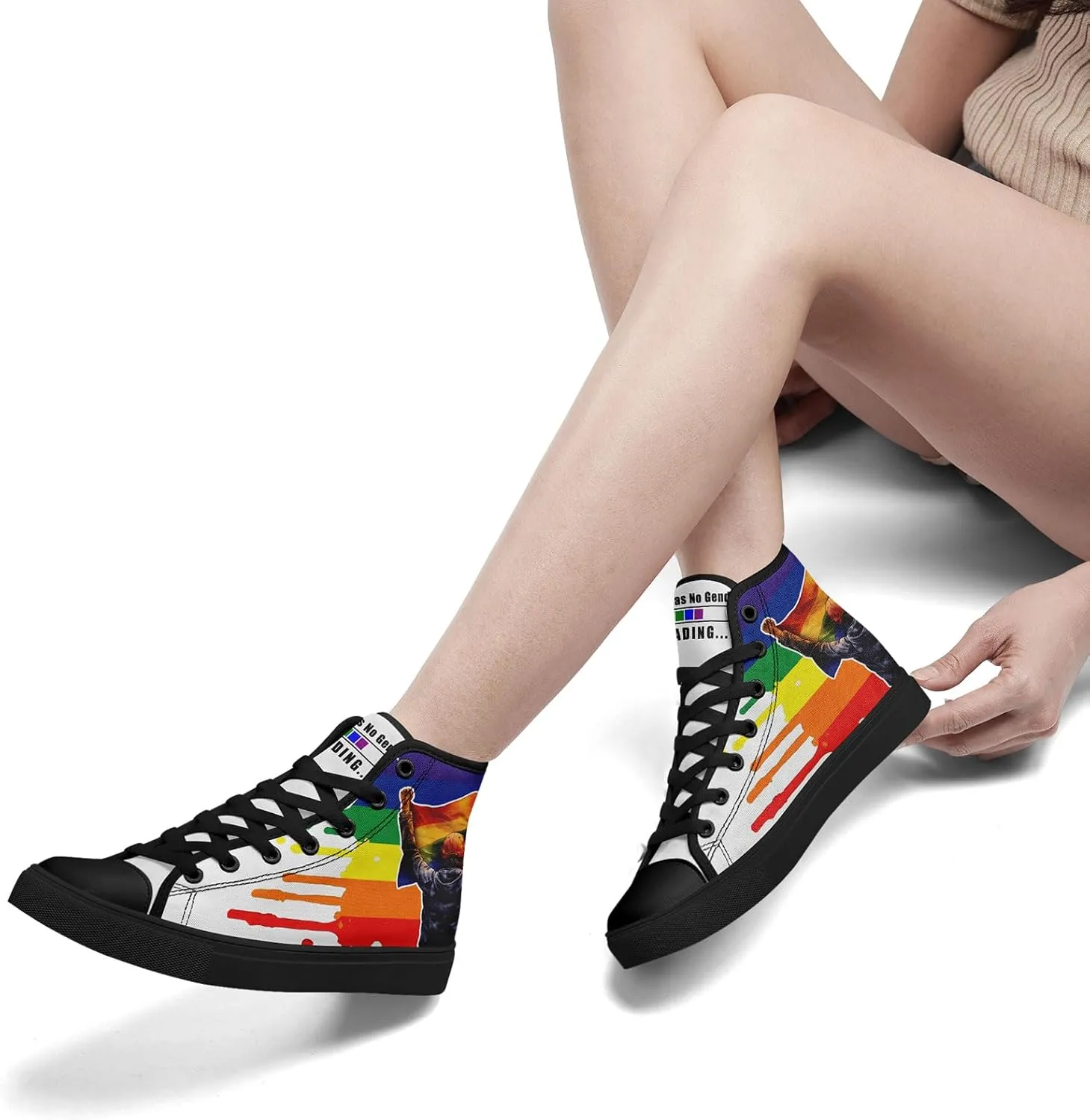 Womens Rainbow High Top Canvas Sneaker Lace-up Fashion Casual Shoes Classic Tennis Shoes Colorful Shoes