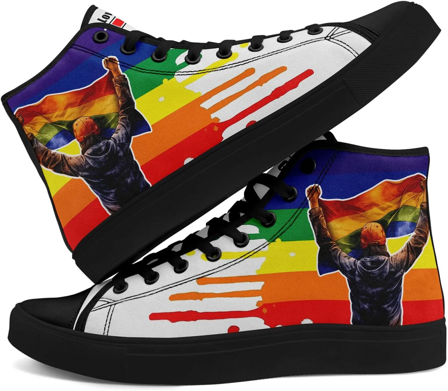 Womens Rainbow High Top Canvas Sneaker Lace-up Fashion Casual Shoes Classic Tennis Shoes Colorful Shoes