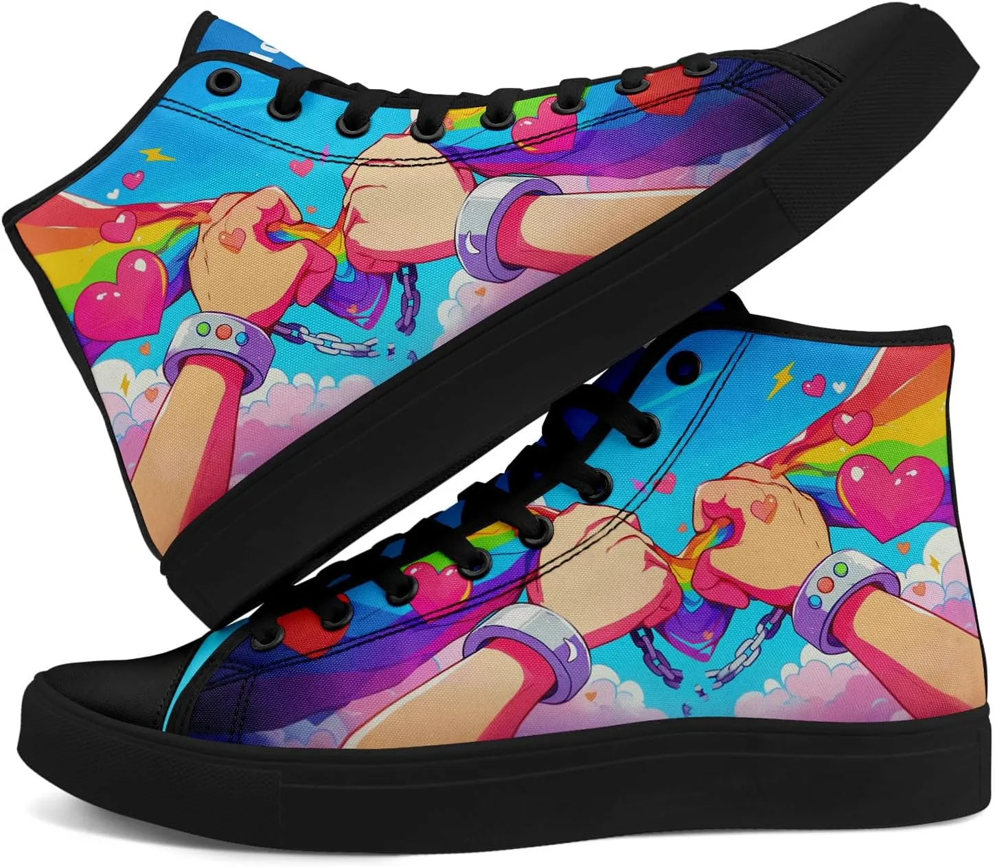 Womens Rainbow High Top Canvas Sneaker Lace-up Fashion Casual Shoes Classic Tennis Shoes Colorful Shoes