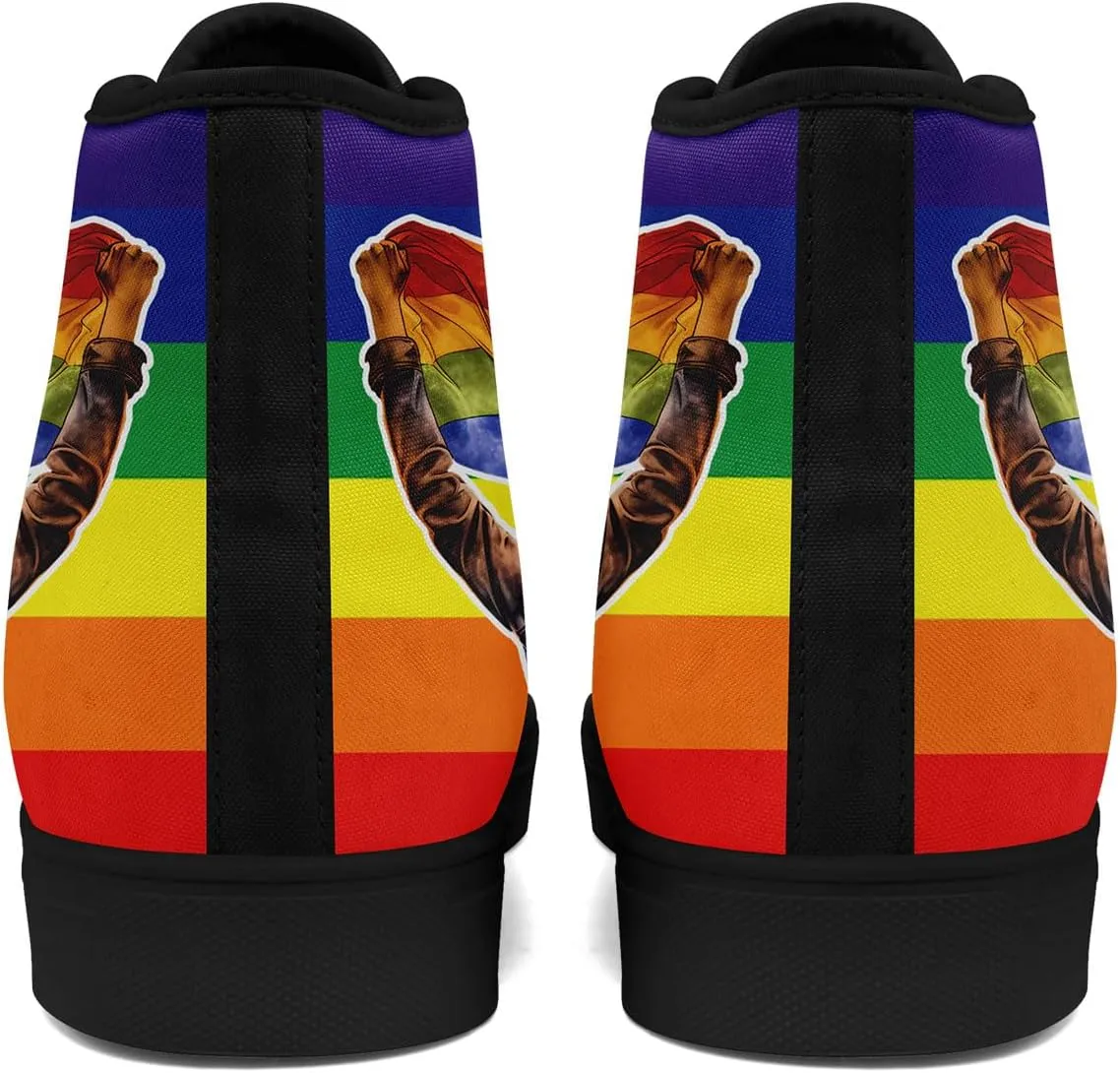 Womens Rainbow High Top Canvas Sneaker Lace-up Fashion Casual Shoes Classic Tennis Shoes Colorful Shoes
