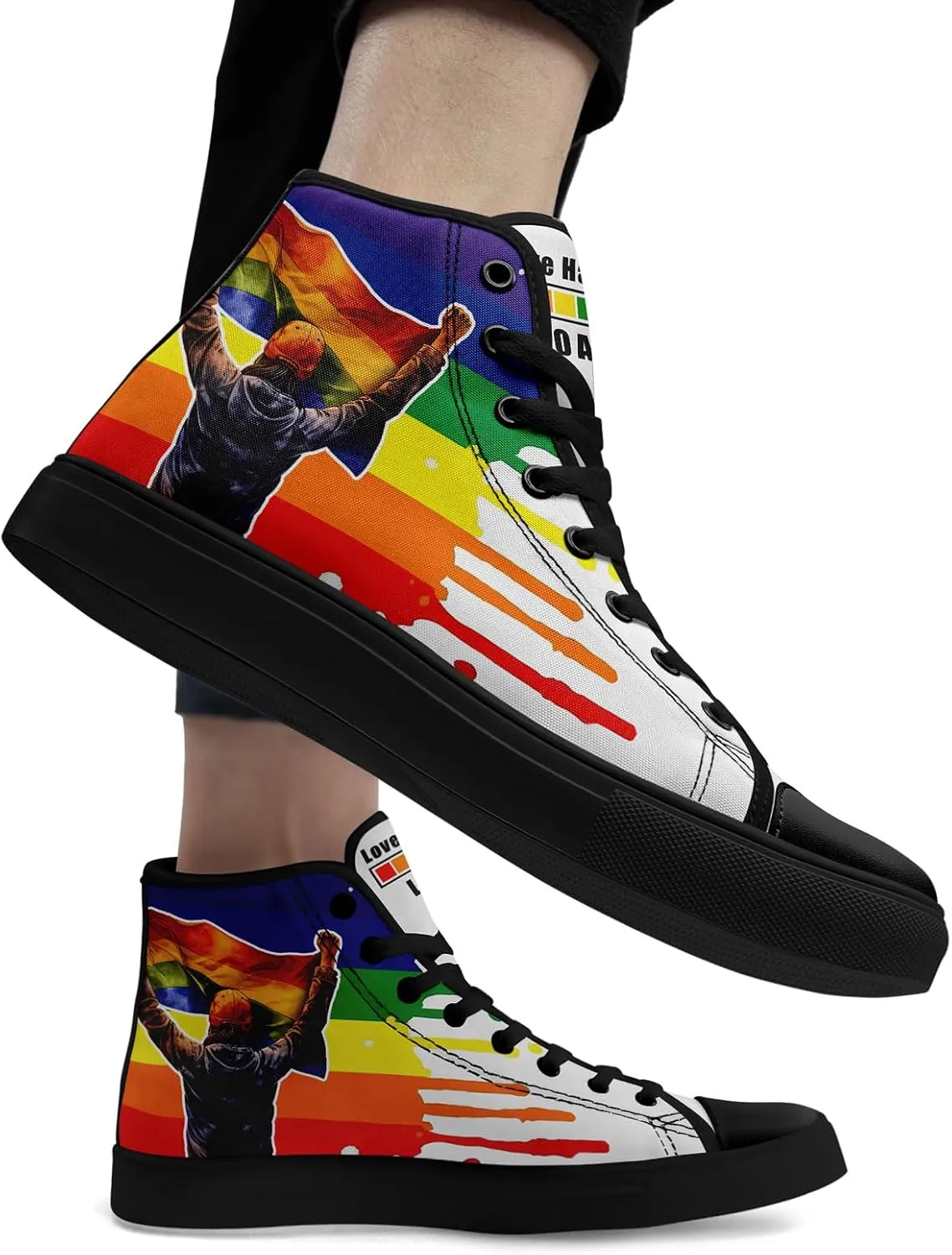 Womens Rainbow High Top Canvas Sneaker Lace-up Fashion Casual Shoes Classic Tennis Shoes Colorful Shoes