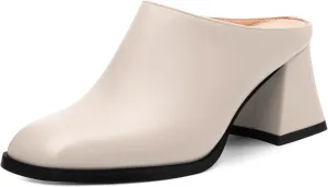Women's Sandals, Square Closed Toe Mid Heels, Slip On Fashion Solid Matte Heeled Sandal for Daily Working Dating