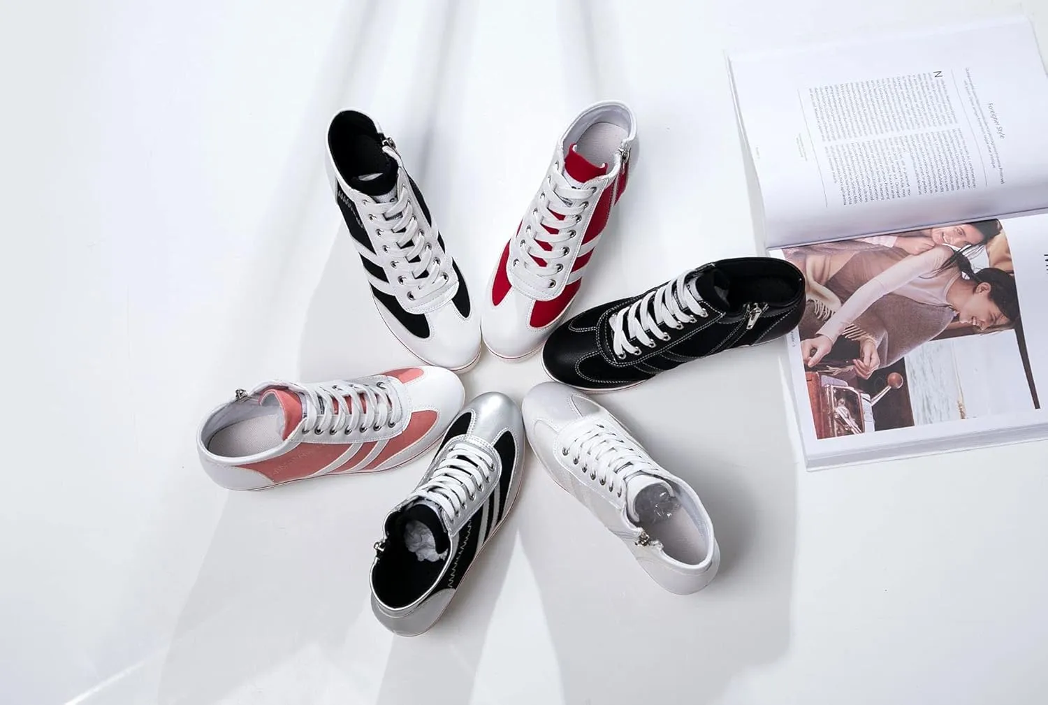 Women's Sneaker Shoes High Heel Fashionable Canvas Shoes High Tube Lace Up Wedge Edge Zipper Slope Angle Shoes Size 4-11