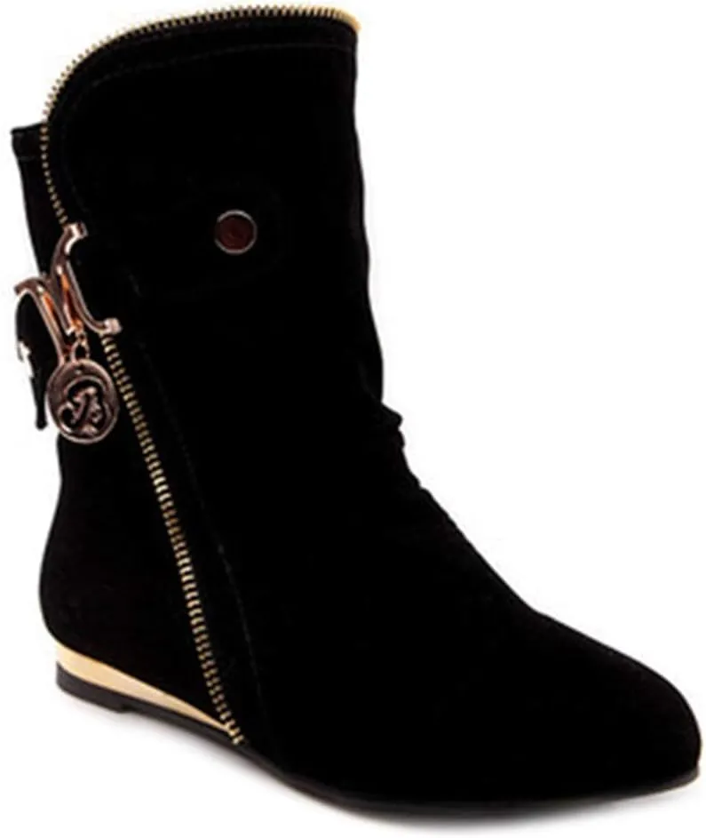 Women's Winter Metallic Slouch Ankle Boots Suede Flat Quilted Zipper Booties Comfy Dressy Short Boot