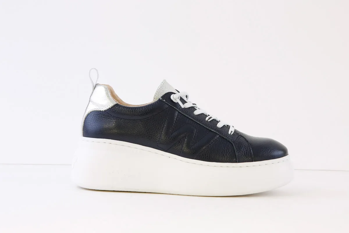 WONDERS - A-2632 SLIP-ON WEDGE FASHION SHOE - NAVY/SILVER
