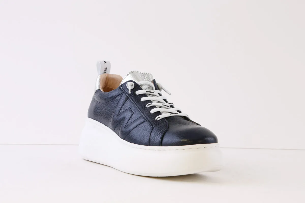 WONDERS - A-2632 SLIP-ON WEDGE FASHION SHOE - NAVY/SILVER