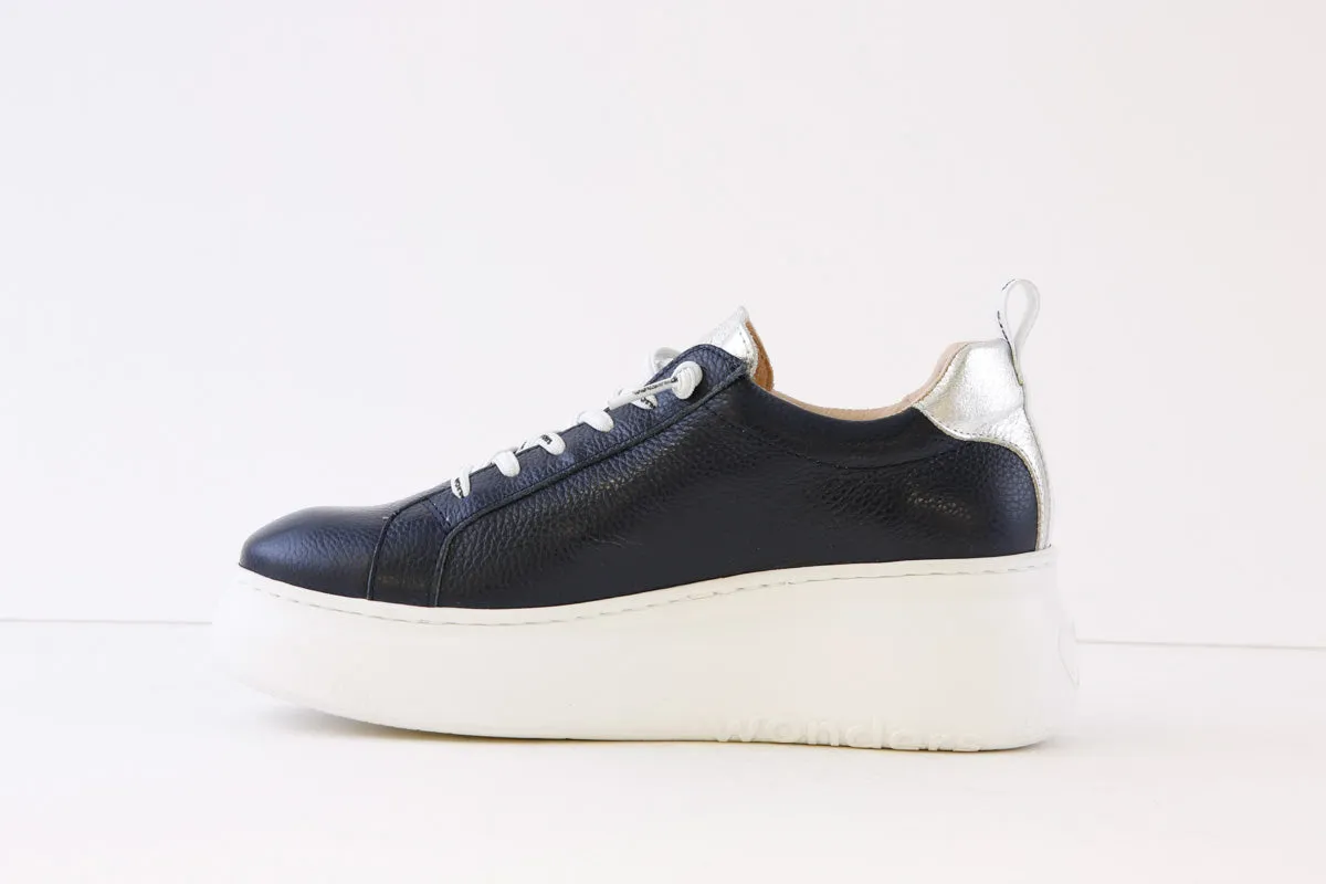 WONDERS - A-2632 SLIP-ON WEDGE FASHION SHOE - NAVY/SILVER