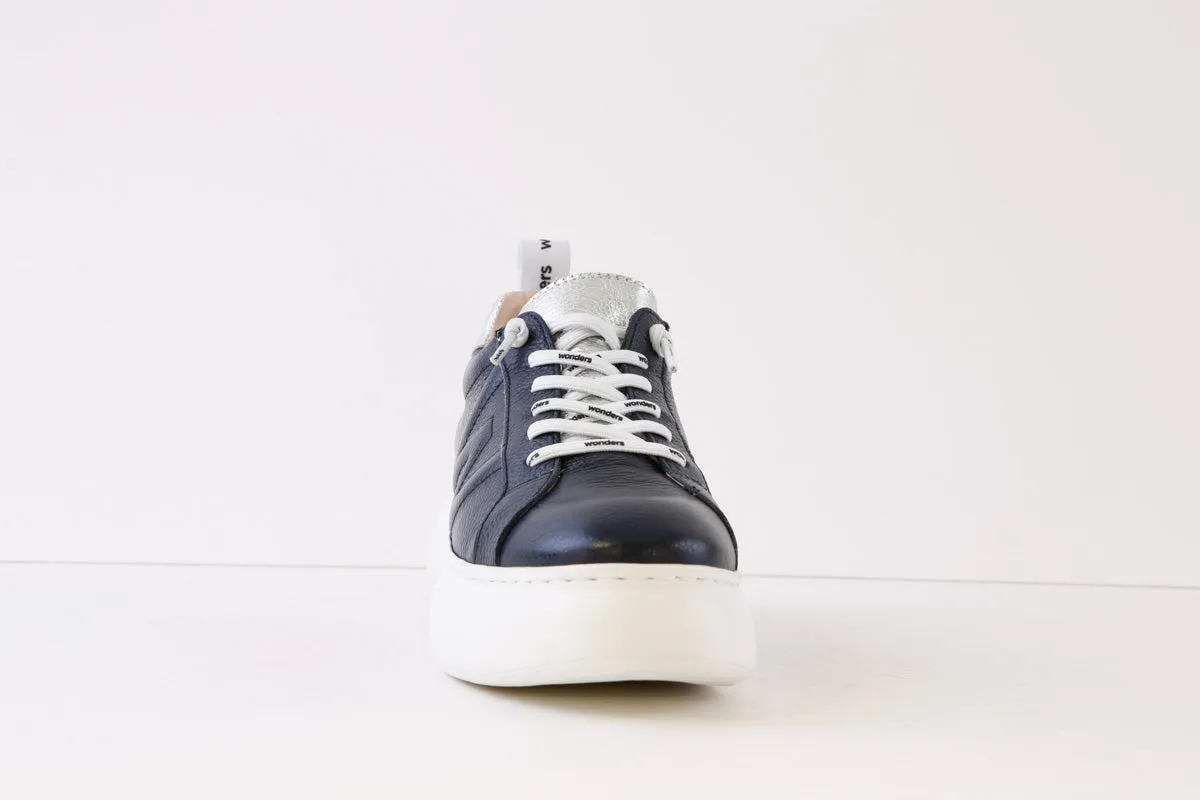 WONDERS - A-2632 SLIP-ON WEDGE FASHION SHOE - NAVY/SILVER