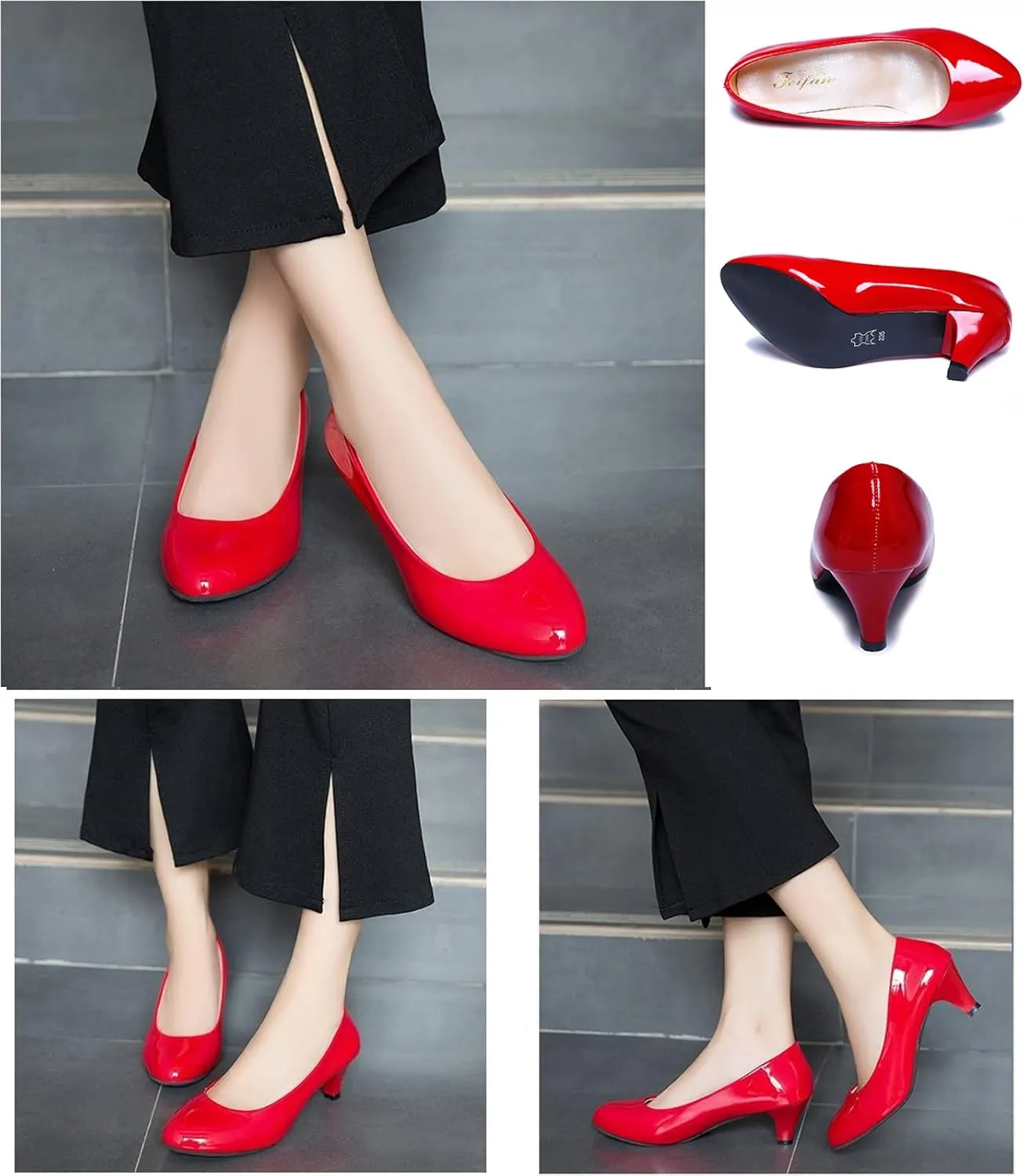 WUIWUIYU Womens Office Kitten Heels Pumps Slip On Evening Dress Work Cute Sexy Pump Shoes