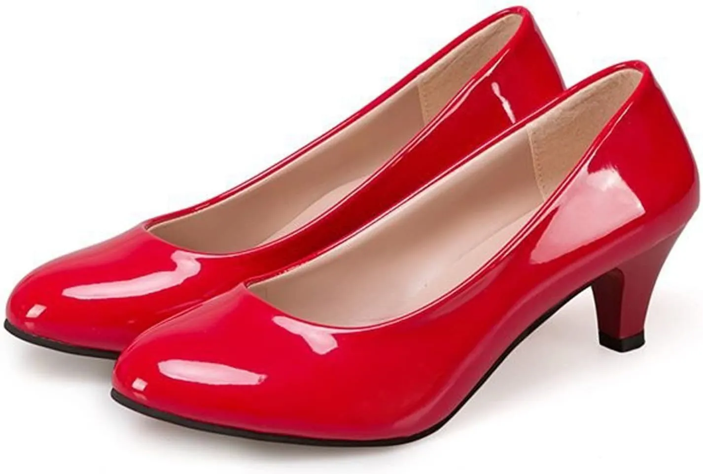 WUIWUIYU Womens Office Kitten Heels Pumps Slip On Evening Dress Work Cute Sexy Pump Shoes