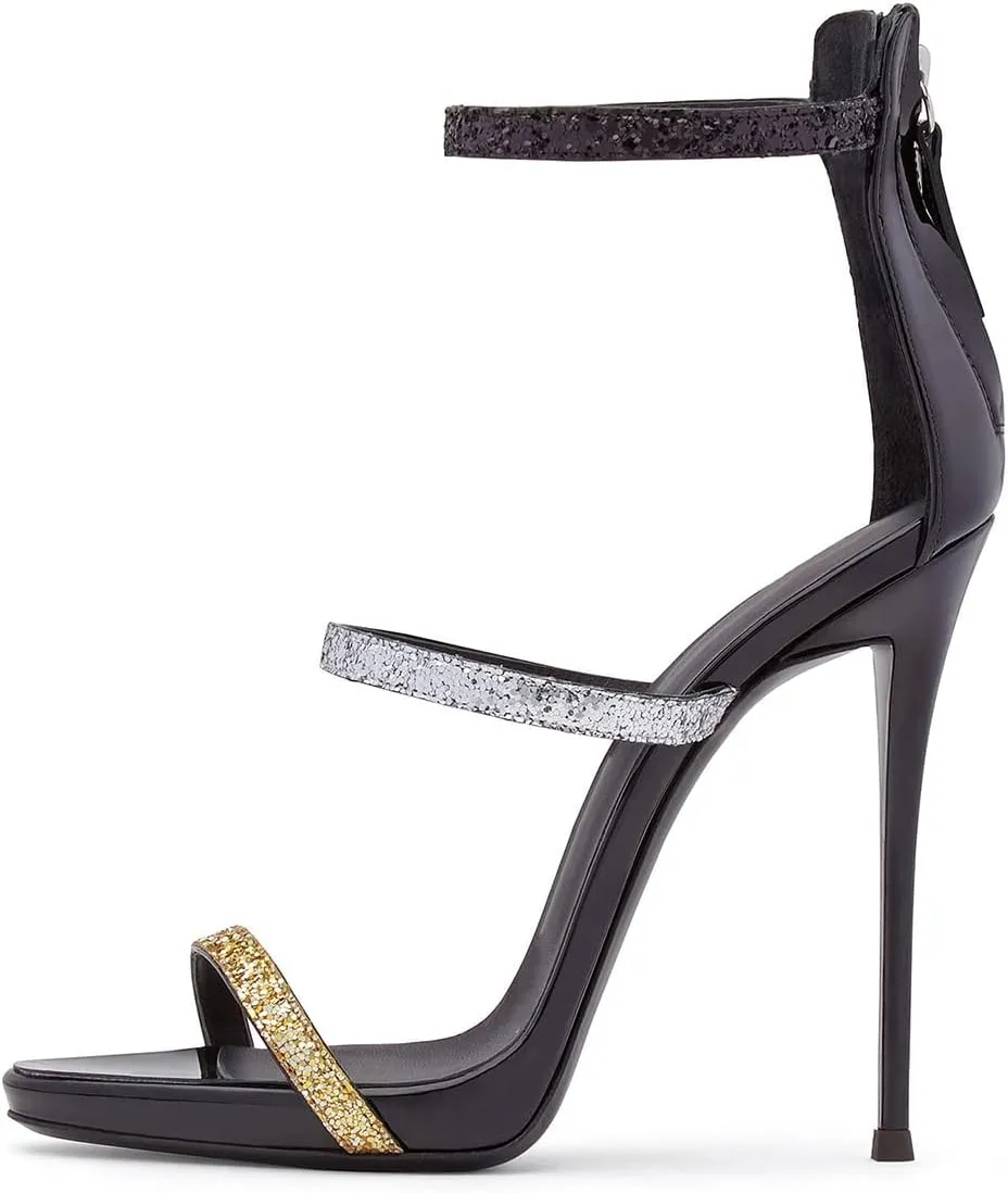 XYD Hot Summer Party Stilettos Sexy Strappy Sandals with Platform Open Toe Back Zipper High Heels Pump Club Evening Shoes for Women