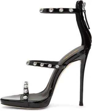 XYD Hot Summer Party Stilettos Sexy Strappy Sandals with Platform Open Toe Back Zipper High Heels Pump Club Evening Shoes for Women