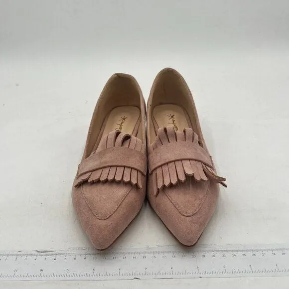 XYD Nude Vintage Fringe Dress Pointy Toe Slip On Driver Loafers Low Heel Pump