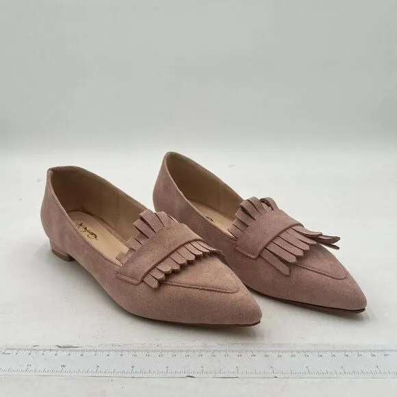 XYD Nude Vintage Fringe Dress Pointy Toe Slip On Driver Loafers Low Heel Pump