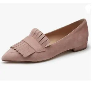 XYD Nude Vintage Fringe Dress Pointy Toe Slip On Driver Loafers Low Heel Pump