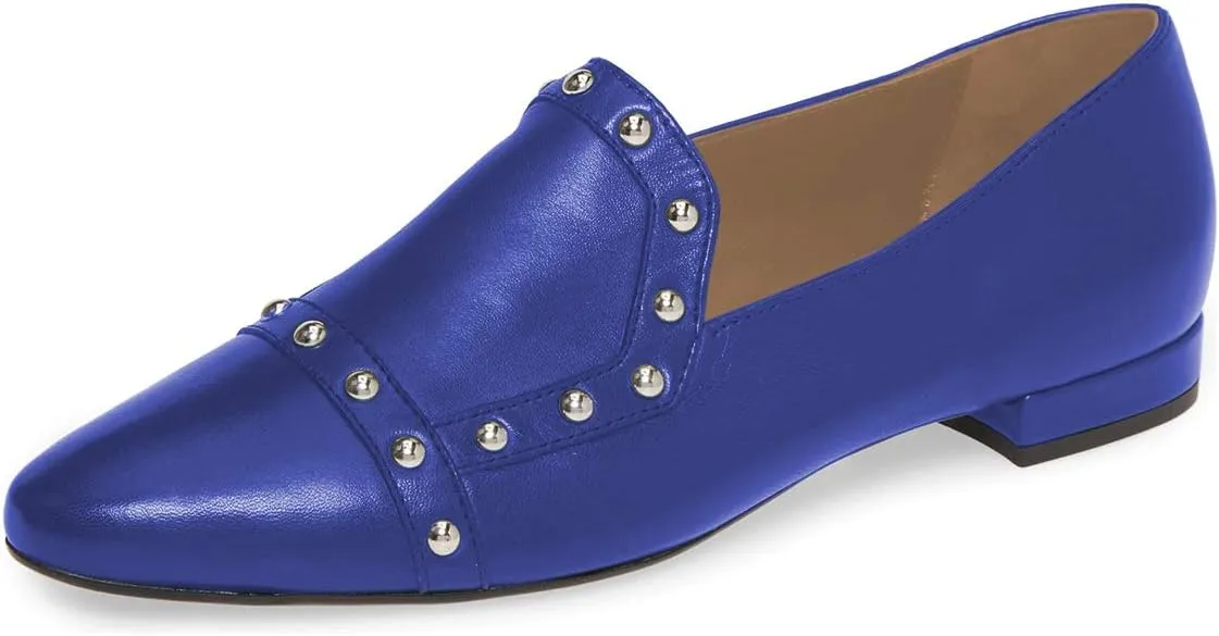XYD Women Vintage Comfy Closed Toe Slip On Loafers Low Heel Studded Flats Formal Office Work Dress Shoes