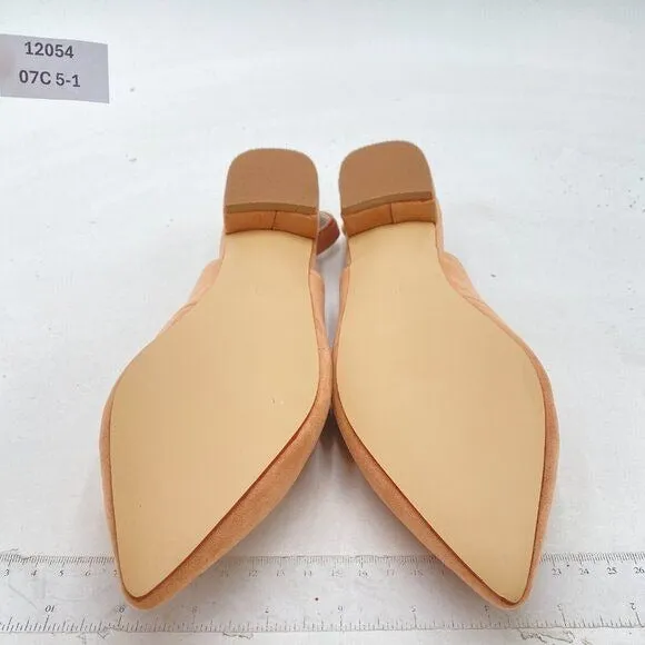 YDN Nude Suede Pointed Toe Slingback Low Heel Slide Sandals Dress Pump