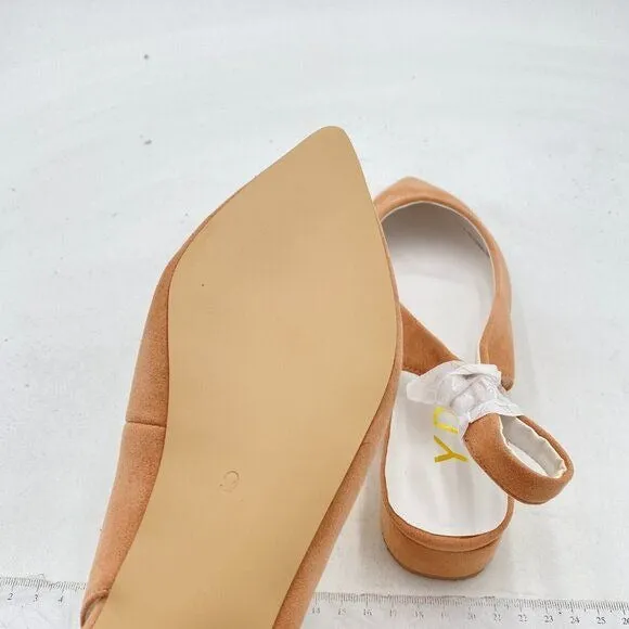 YDN Nude Suede Pointed Toe Slingback Low Heel Slide Sandals Dress Pump
