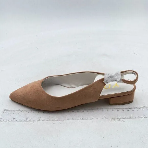 YDN Nude Suede Pointed Toe Slingback Low Heel Slide Sandals Dress Pump