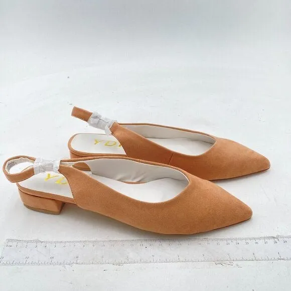 YDN Nude Suede Pointed Toe Slingback Low Heel Slide Sandals Dress Pump