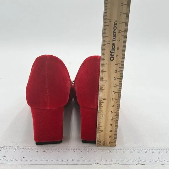 YDN Red Pointed Toe Bow Pump Colorful Rhinestone Block Low Heel Butterfly Shoe