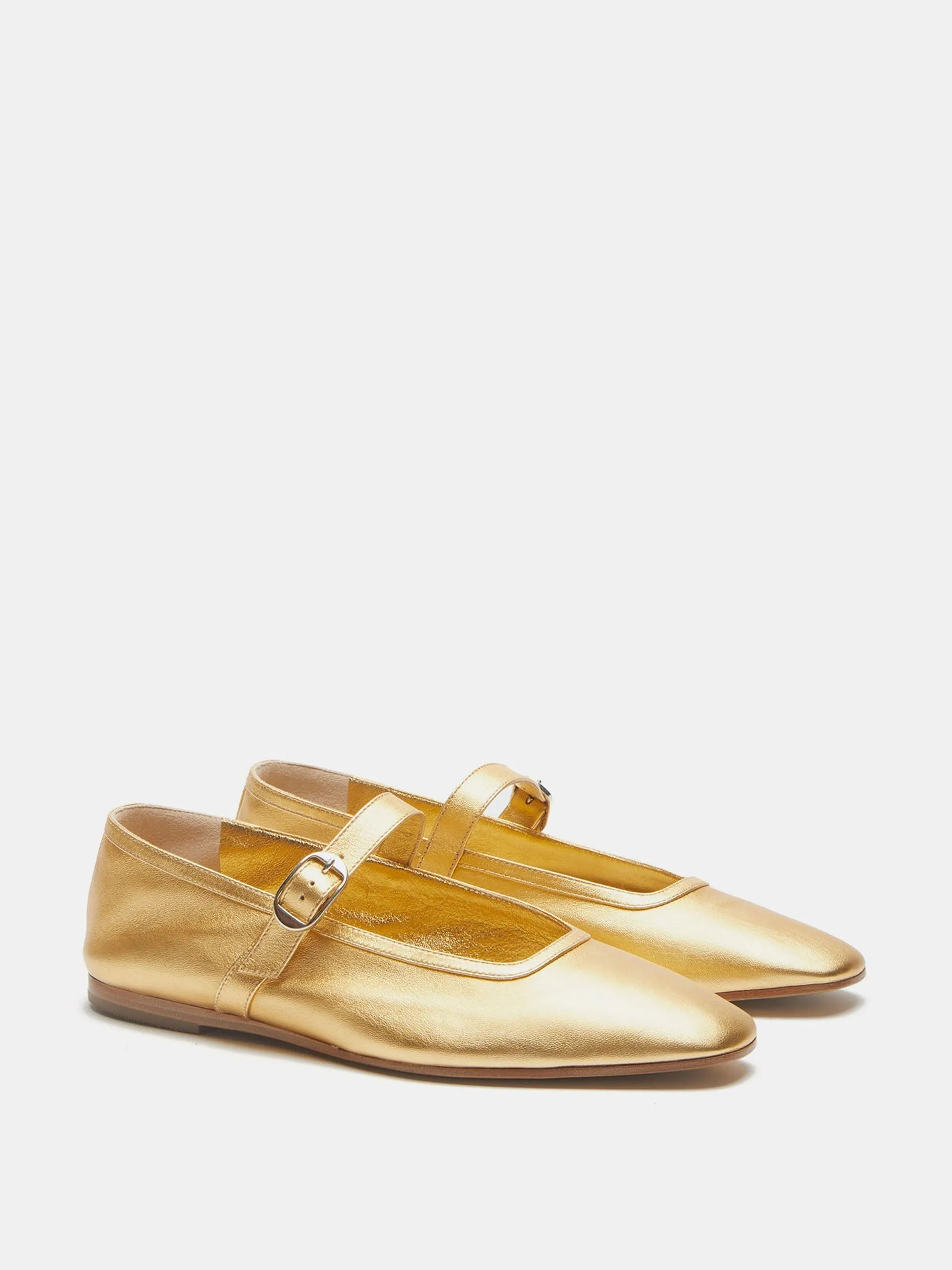 Yellow gold leather ballet Mary Jane flats
